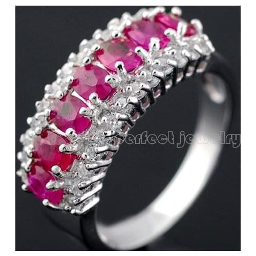Per jewelry Natural real ruby ring Free shipping 925 sterling silver 0.35ct*7pcs gemstone For men or women X912257