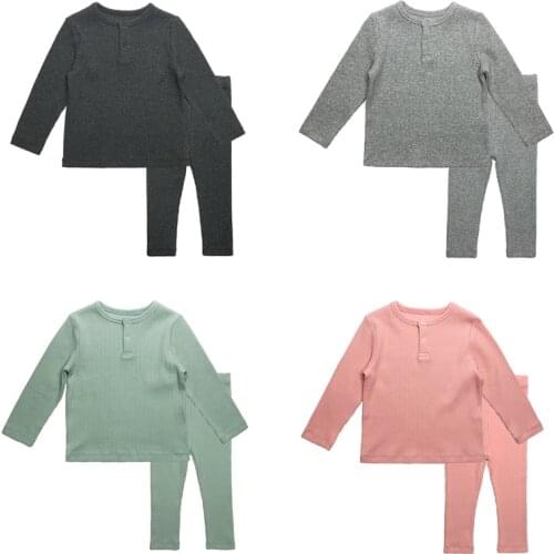 Boys Ribbed Fitted Pajamas Girls Pyjamas Kids Children Fall Autumn Winter PJS Toddler Top and Pants Sets Nightwear Sleepwear