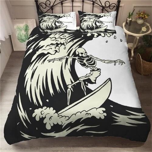 2/3 Pieces Surfing Skeleton Bedding Set Skull Duvet Cover Colorful Home Bed Quilt Cover Pillowcase Bed Cover Set (No Sheets)