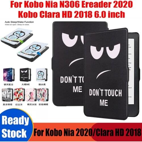For Kobo Nia N306 Ereader 2020 6.0inch Cute Painted Leather Case For Kobo Clara HD 2018 E-Book Flip Protective Cover Auto-Sleep