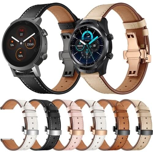 Butterfly buckle Leather Strap For TicWatch Pro 2021/Pro3/GTX Wristband Band For TicWatch E3 GTH Watchband Bracelet Accessories