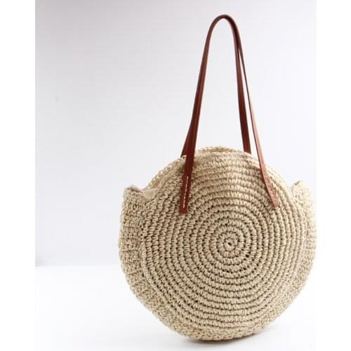 2021 New Round Straw Bag Beach Bag Woven Large-capacity Shoulder Hand Crochet Summer Handbag