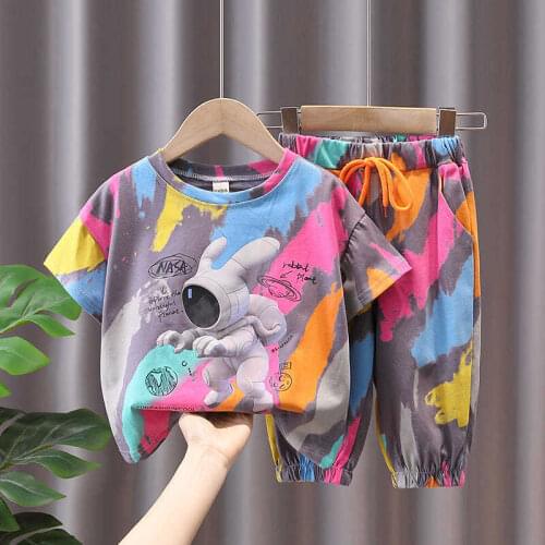 0-9Years Summer Casual Kids Clothes 2 Piece Set Clothing Cool Boy T-shirt + Shorts Clothing Boys Tracksuit Children Baby Clothes