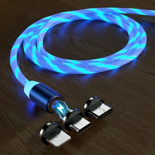 3 In1 Magnetic Current Luminous Lighting Charging Mobile Phone Cable cle usb c cable for Samsung LED Micro USB Type C for Iphone