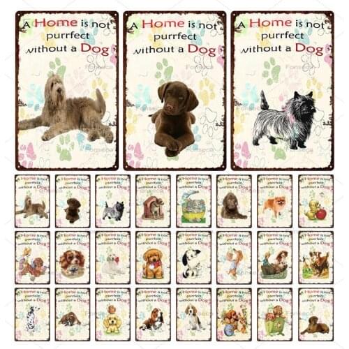 Vintage Pet Dog Slogan Metal Tin Sign "A Home Is Not Purrfect Without A Dog " Iron Painting Animal Wall Art Home Decoration