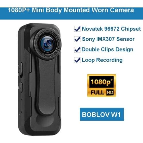 Boblov W1 Mini Camera HD 1080P Police Cam Body Worn Pen Camera Loop Recording Wide Angle Micro Camcorders DVR Voice Recorder