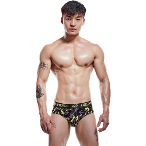 Mens bechoice ice camouflage underwear smooth fashion comfortable low waist elastic youth briefs