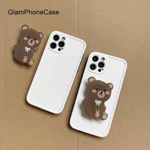 GlamPhoneCase Cartoon bear bracket Phone Case For iPhone12Pro/max 11Pro/Max XS Max XR Soft Silicone Cover For iPhone11 7 8Plus