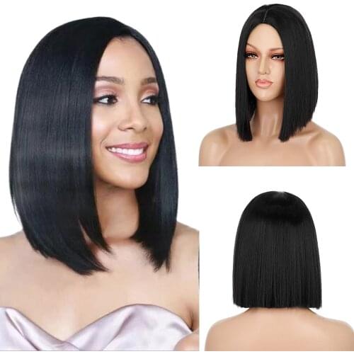 FGY WIG Brazil Short Straight Wig Synthetic Middle Split Wig Full Head Black Female High Temperature Resistant Wig