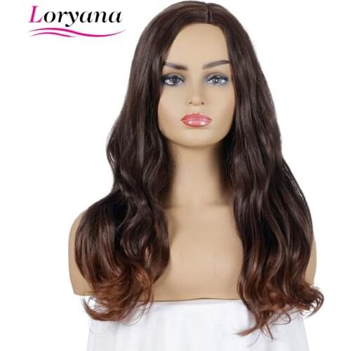 Loryana Fastion Long Synthetic Wigs Brown Black Side Part Heat Resistant Wavy Wigs For Women Cosplay Party