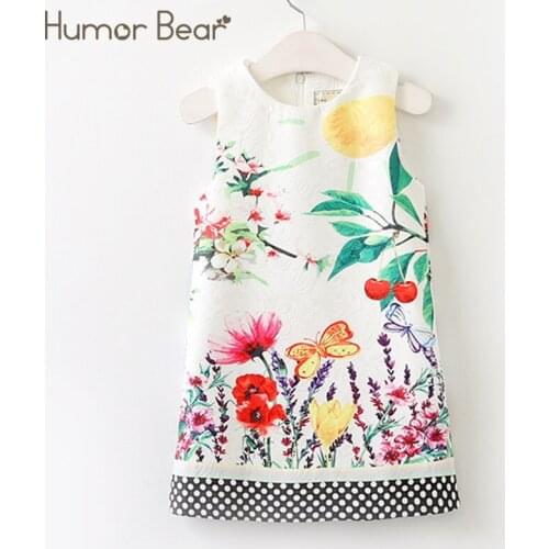 Humor Bear Girls Sleeveless Dress New Summer European and American Style Fashion Floral Printed Design Children Dress