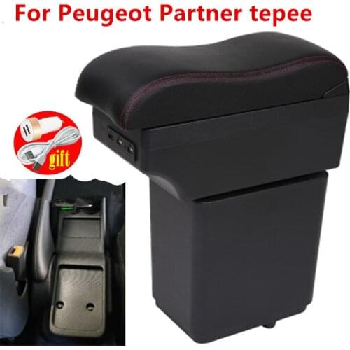 For Peugeot Partner tepee Armrest box Interior Parts special Retrofit parts Car Armrest Center Storage box with USB LED