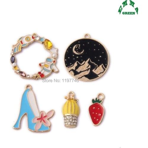 Gold Charms Cartoon Charms for Jewelry making 25mm 10pcs Enamel Charms Pendant Crystal Charms for girls diy Metal Charms