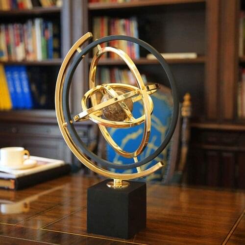 Natural Marble Base Moveable Globe Ornaments, Office Table, Wine Cabinet Study Ornaments (Black)