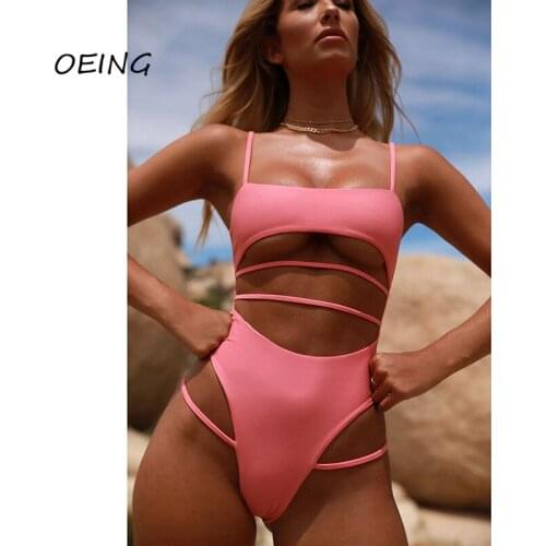 Hot Pink Swimsuit Sexy Jump Suit for Women Bathing Suit Women 2021 Swimwear Women Bandage