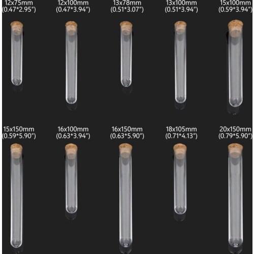 Empty Plastic Test Tubes Scented Lab Educational Supplies Drink Candy Storage Tubes Transparent With Cork Flat 20x150 20pcs/pack