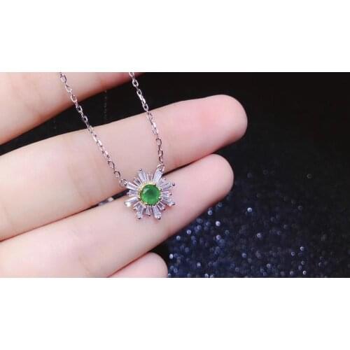 The best gift for engagement Emerald Pendant Solid S925 Sterling Silver Emerald necklace For Women Colour Gem Stone