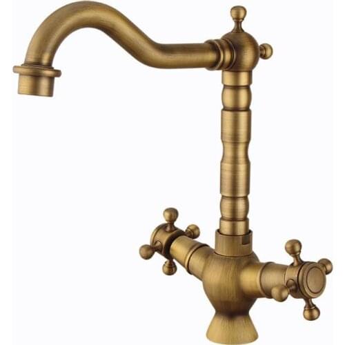 All Copper European Cold And Hot Faucet Retro Spiral Type Kitchen Head Household Vessel Sink Water Tap Mixer