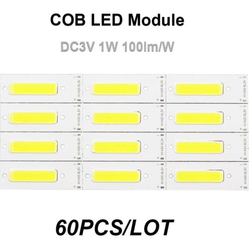 ZZEL ZYEL 60PCS DC3v 4v 1w L43X15mm Flip COB Diode BAR Reading Vehicle Light Source 8000-8500K LED Head Bike Lamp