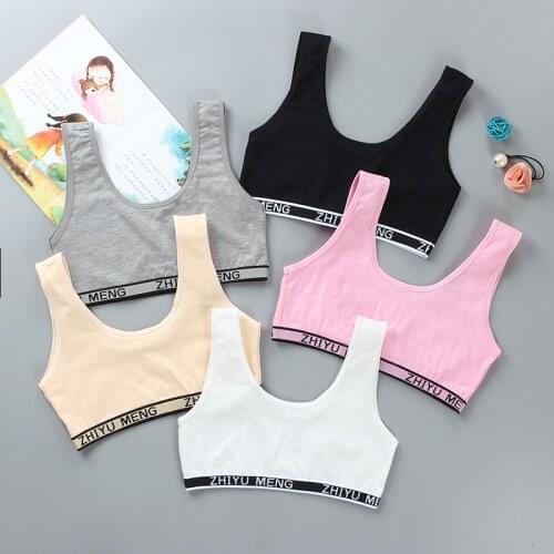 Puberty Training Girls Cotton Bra Kids Vests Sport Tops Running Letter Children Girls Teen Underwear Bras for 8-16 Years Olds