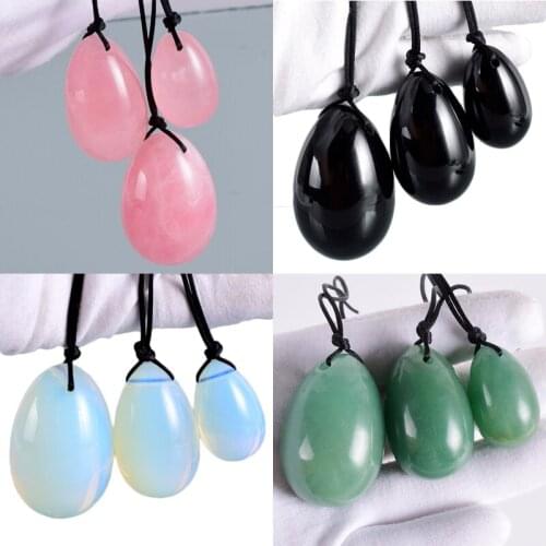 3pcs/lot Drilled Rose Quartz Jade Egg for Kegel Exercise Pelvic Floor Muscles Vaginal Exercise Yoni Egg Ben Wa Ball Health Care