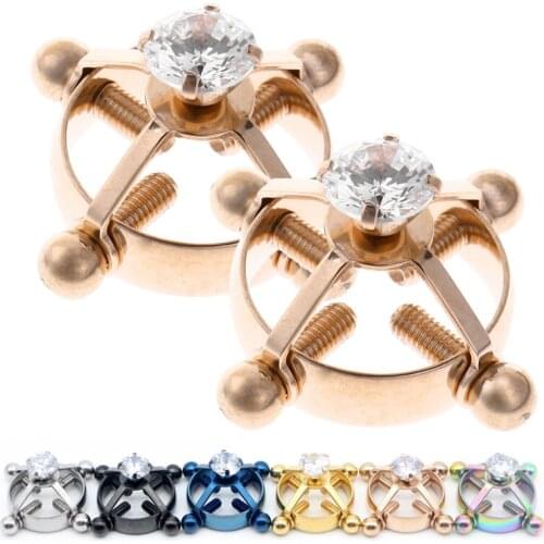 1PC Piercing Nipple Clip Adjustable Stainless Steel Zircon Non-Piercings Nipple Shields Rings Circle Clamps Faux Diamond Jewelry