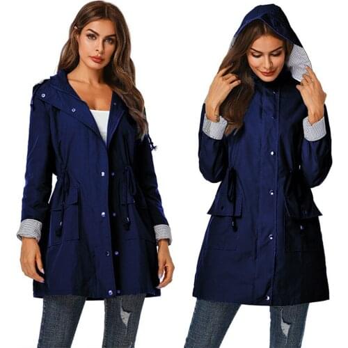 2020 Women Long Rain Jacket Outdoor Hoodie Raincoat Impermeable Windproof Overcoat Long Coat Jackets Plus Size Windbreaker W2043