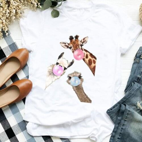 Women Lady Cartoon Giraffe Funny Animal Fashion Love Trend Cute T Tee Womens Tshirt Female Shirt Clothes Top Graphic T-shirt