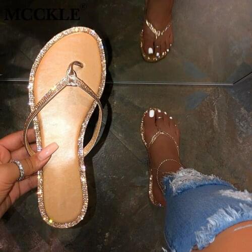 MCCKLE Woman Gold Flat Bling Flip Flops Woman Casual Fashion Beach Shoes Female Slippers Lady Slides Footwear Hot Sale Plus Size