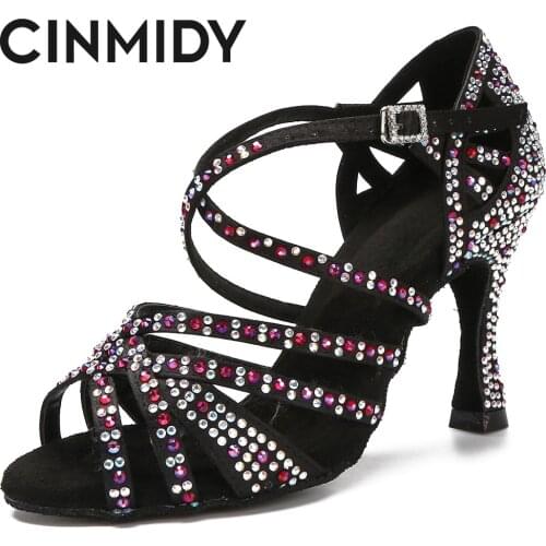 CINMIDY Fashion Latin Dance Shoes Salsa Rumba Samba Ballroom Party Non-Slip Sneakers Ladies High Heels 5cm-10cm Women Sandals