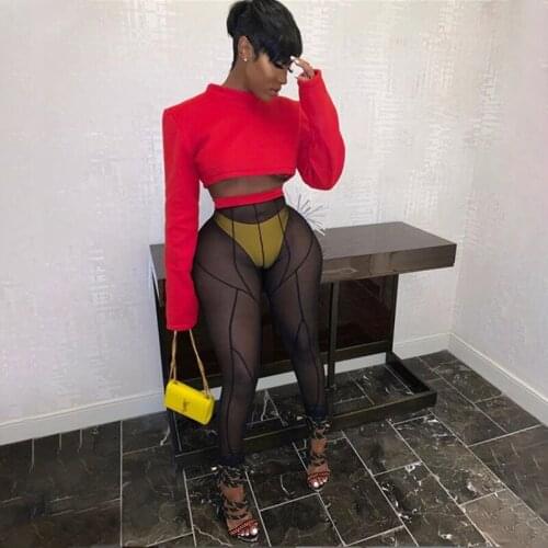 Women Tracksuit Sexy Two Piece Birthday Outfits Plush Warm Long Sleeve Crop Tops and Mesh Perspective Pencil Pant Sweat Suit