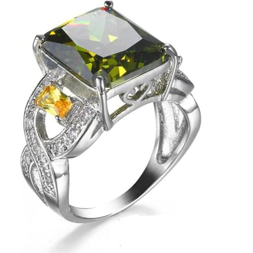 Fashion Olive Green Crystal Zircon Ring for Women Men Engagement Rings sterling silverFilled CZ Birthstone Jewelry Wedding Bands