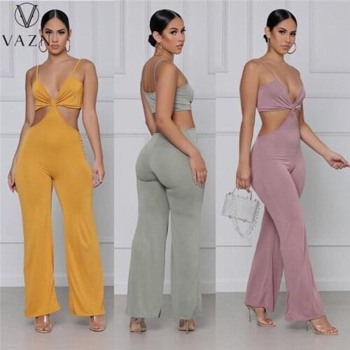 VAZN 2021 Causal Office Lady Slim Sleeveless Bandage Sexy Club Holiday Joker Women Loose Jumpsuits