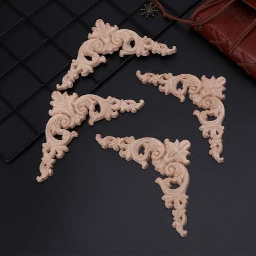 4pcs/set Wood Carved Corner Onlay Applique Unpainted Frame Cupboard Cabinet Decal For Home Furniture Decoration Optional Size