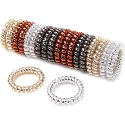 4pcs/lot High Quality Metal Punk Telephone Wire Coil Gum Elastic Hair Band 4.5 cm Girls Hair Tie Rubber Ponytail Holder Bracelet