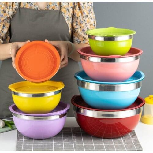 7Pcs Colorful Stainless Steel Bowls with Lids Salad Mixing Bowls Set Food Cooking Bowl Kitchen Washing Storage Container