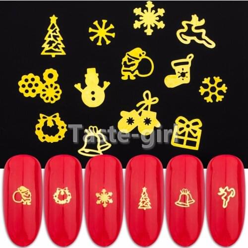 800PCS Christmas style metal nail slice 3d nail art decorations stickers decals slice press on fake nails accessories supplies