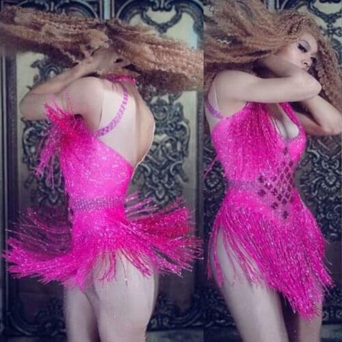 Nightclub Dance DS Show Stage Wear Sparkly Rhinestone Tassel Bodysuit Stretch Party Outfit Female Singer Dance Costume