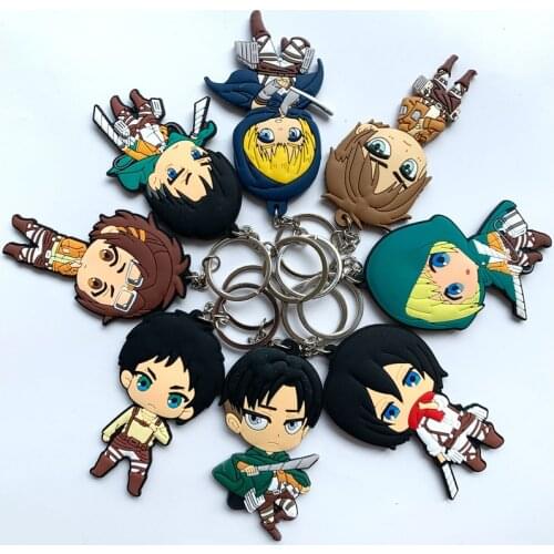 Attack on Titan Eren Jaeger Armin Arlert Mikasa Ackerman Keychain Anime Silicone Key Chain Double Side Key Ring Key Chains Gifts