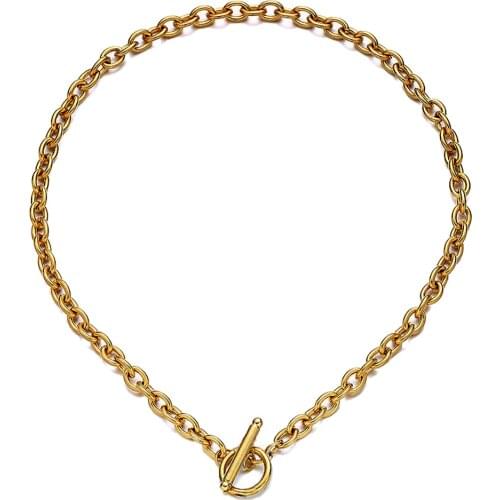 Toggle Clasp Choker Stainless Steel Minimalist OT Buckle Thick Chain Necklaces for Women Men Hip Hop Jewelry