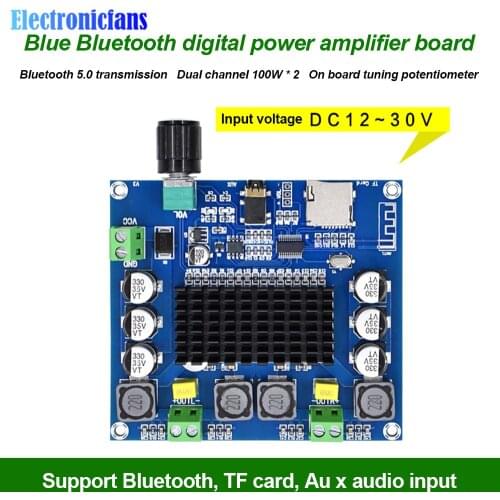 XH-A105 Wireless Bluetooth 5.0 TDA7498 Digital Power Amplifier Stereo Audio Board 2x100W AMP Module Support TF Card AUX