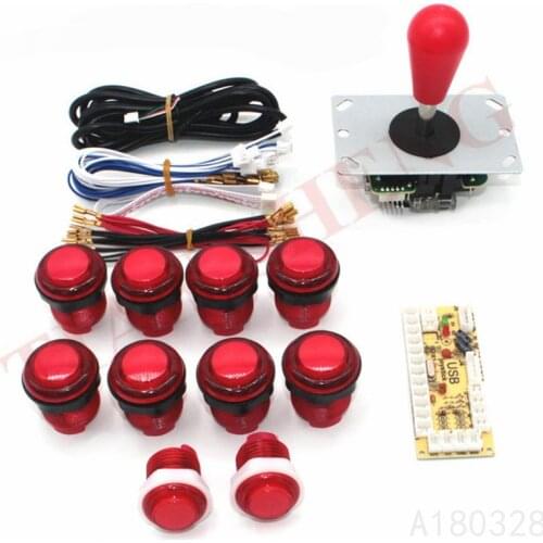 DIY Arcade game parts Zero Delay Arcade DIY Kit USB Encoder +Sanwa Joystick with oval Ball+Illuminted Push Buttons+LED cables