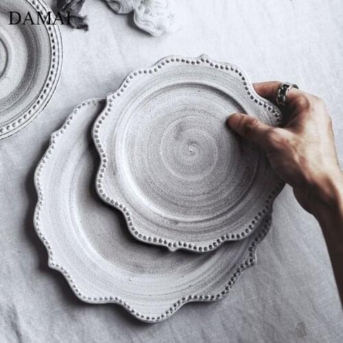 European Ceramic Plate Set Relief Decorative Restaurant Serving Tray Retro Dining Western Steak Dish Dishes and Plates Sets