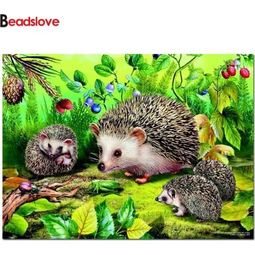 Hedgehogs famliy diamond painting full square round diamond embroidery sale 5 d diy diamond mosaic forest animals for home art