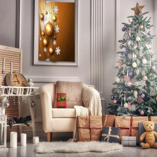 Tapestry Christmas Balls Snowflakes Winter Night Celebration Decor Artwork Printed Brown Gold White