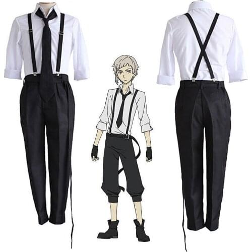 Anime Bungo Stray Dogs Atsushi Nakajima Cosplay Costumes Shirts Pants Tie School Uniform Suit Role Play Wig Halloween Party