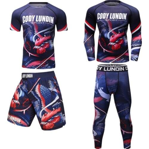 Mma Kickboxing Sets Cock T-shirts+pants Men Boxing Shorts Rashguard Muay Thai Long Sleeve Fitness Sport Jiu Jitsu Boxeo Jerseys