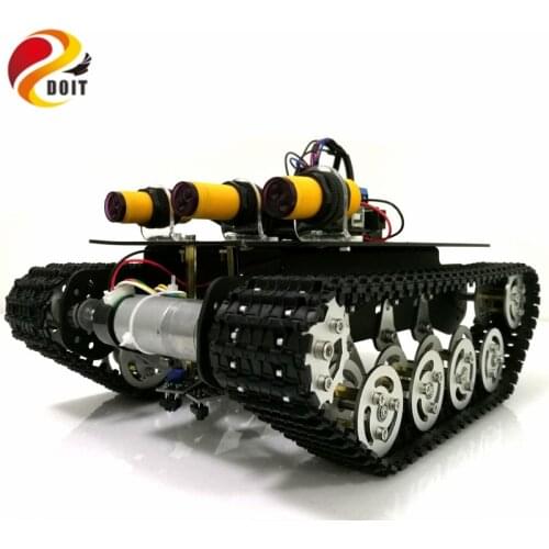 Tracking Obstacle Avoidance Robot Tank Chassis with Arduino UNO R3 Board+Motor Drive Board+IR Obstacle Sensor by APP Phone