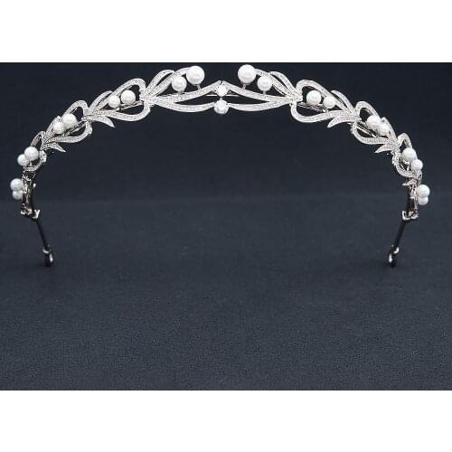 CZ Cubic Zirconia Pearls Tiara for Wedding,Leaves Headband for Girl,Prom,Party Headpiece CH10399