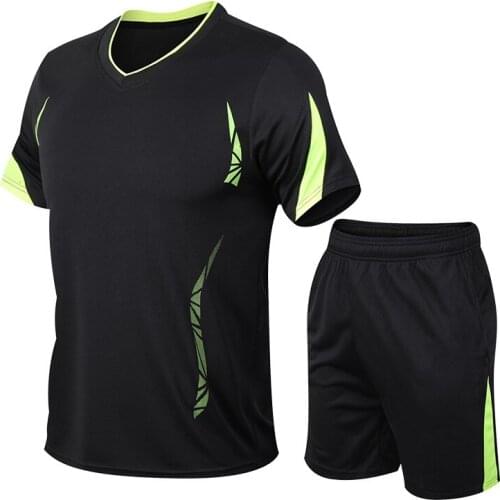 Summer Sports Suit For Men Fitness Clothes T-shirt+shorts 2 Pcs Running Tracksuits Footbal Training Sportswear Tennis Jersey Set